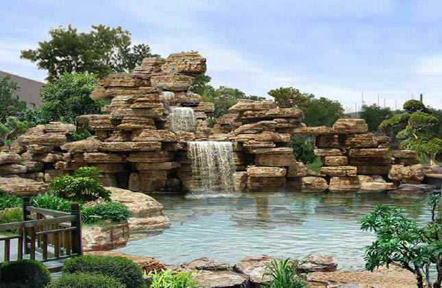 公园千层石假山跌水