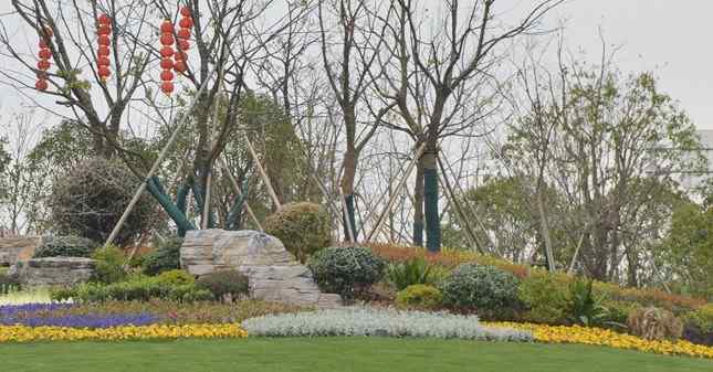 高速路口千层石草坪点缀