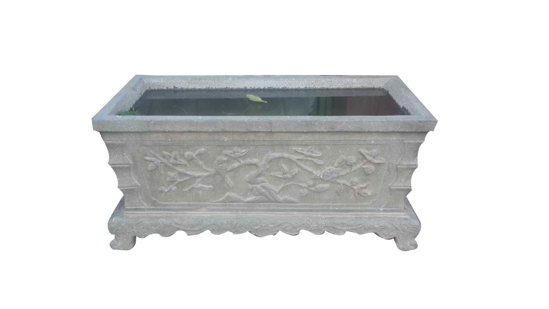 供应仿古做旧石雕鱼缸花盆批发荷花花盆鲤鱼圆形石缸仿石头花盆