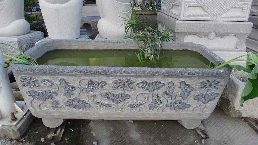 供应仿古做旧石雕鱼缸花盆批发荷花花盆鲤鱼圆形石缸仿石头花盆