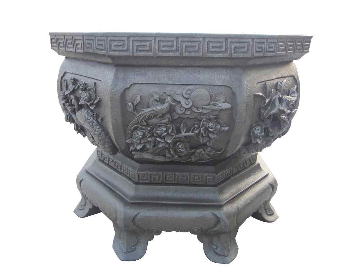 定制花岗岩石雕青石仿古石雕鱼缸荷花缸花盆园林家居现货手工雕刻