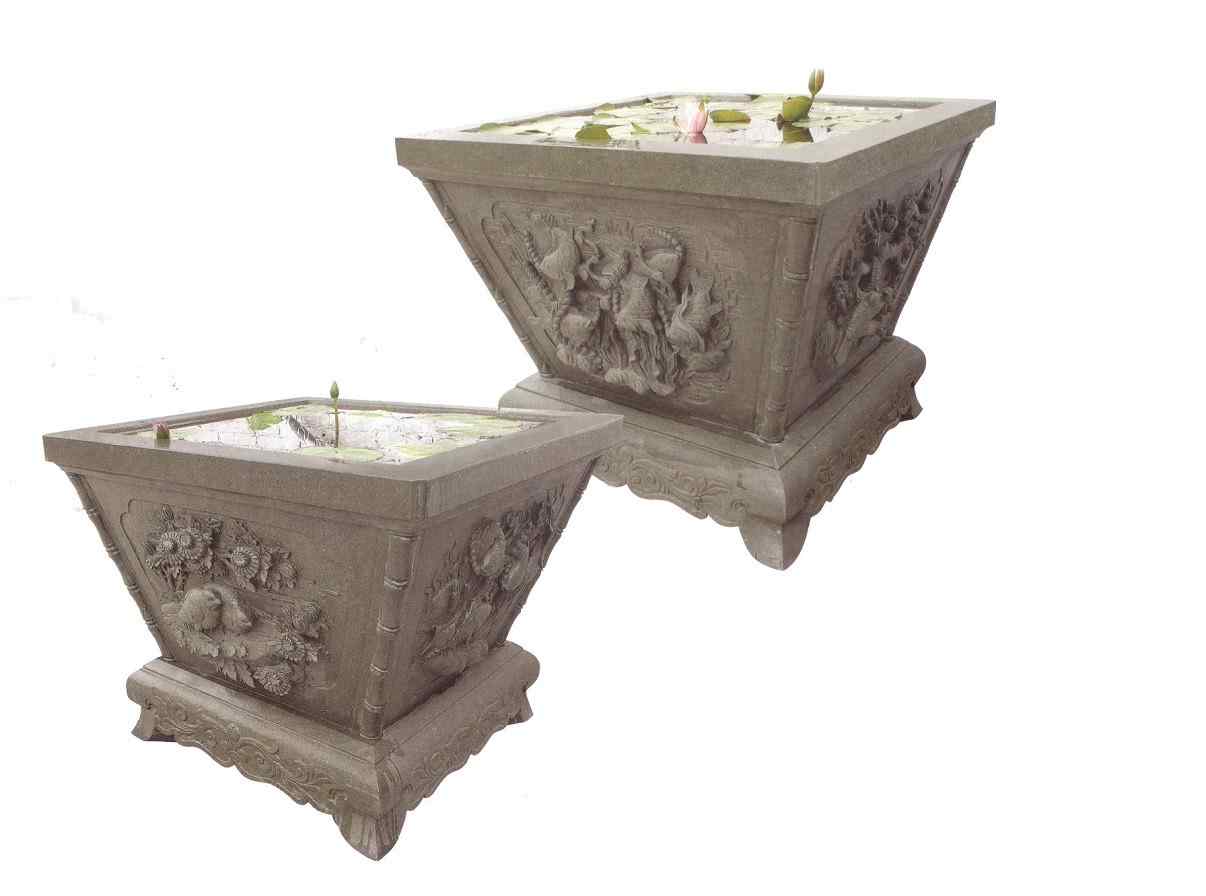 定制花岗岩石雕青石仿古石雕鱼缸荷花缸花盆园林家居现货手工雕刻