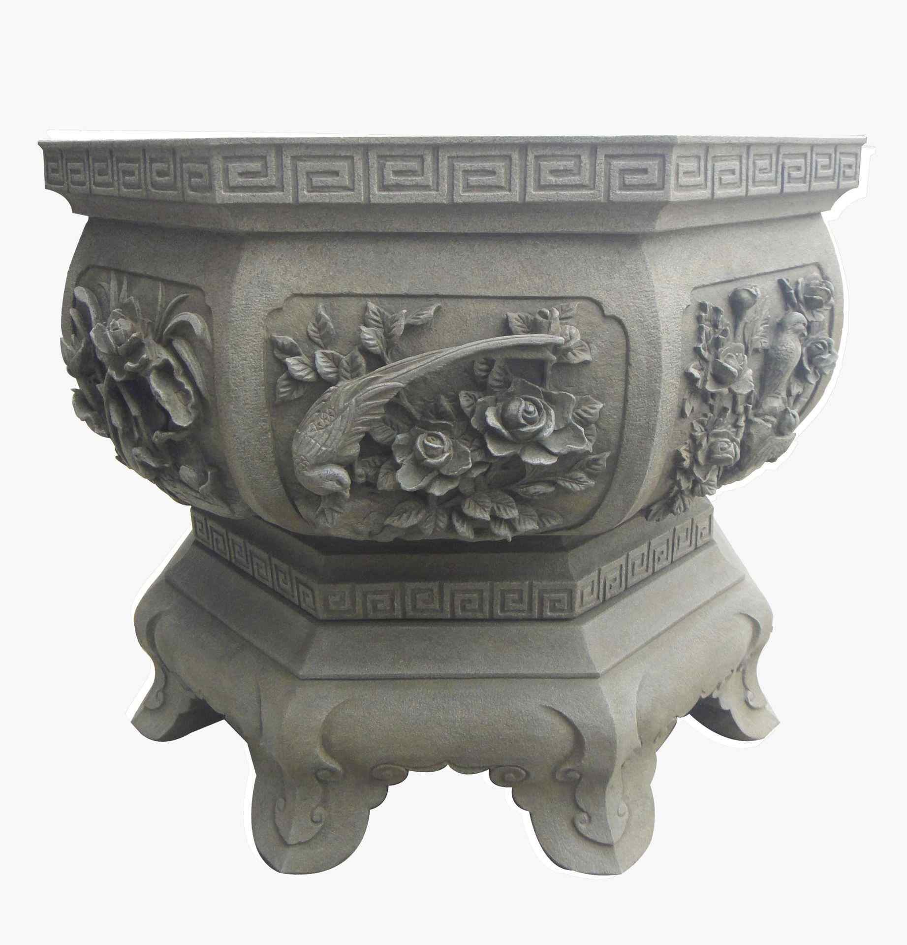 泉州惠安厂家订做石雕花盆 园林别墅仿古花钵 花盆园林景观户外石雕花钵庭院水池养鱼 别墅