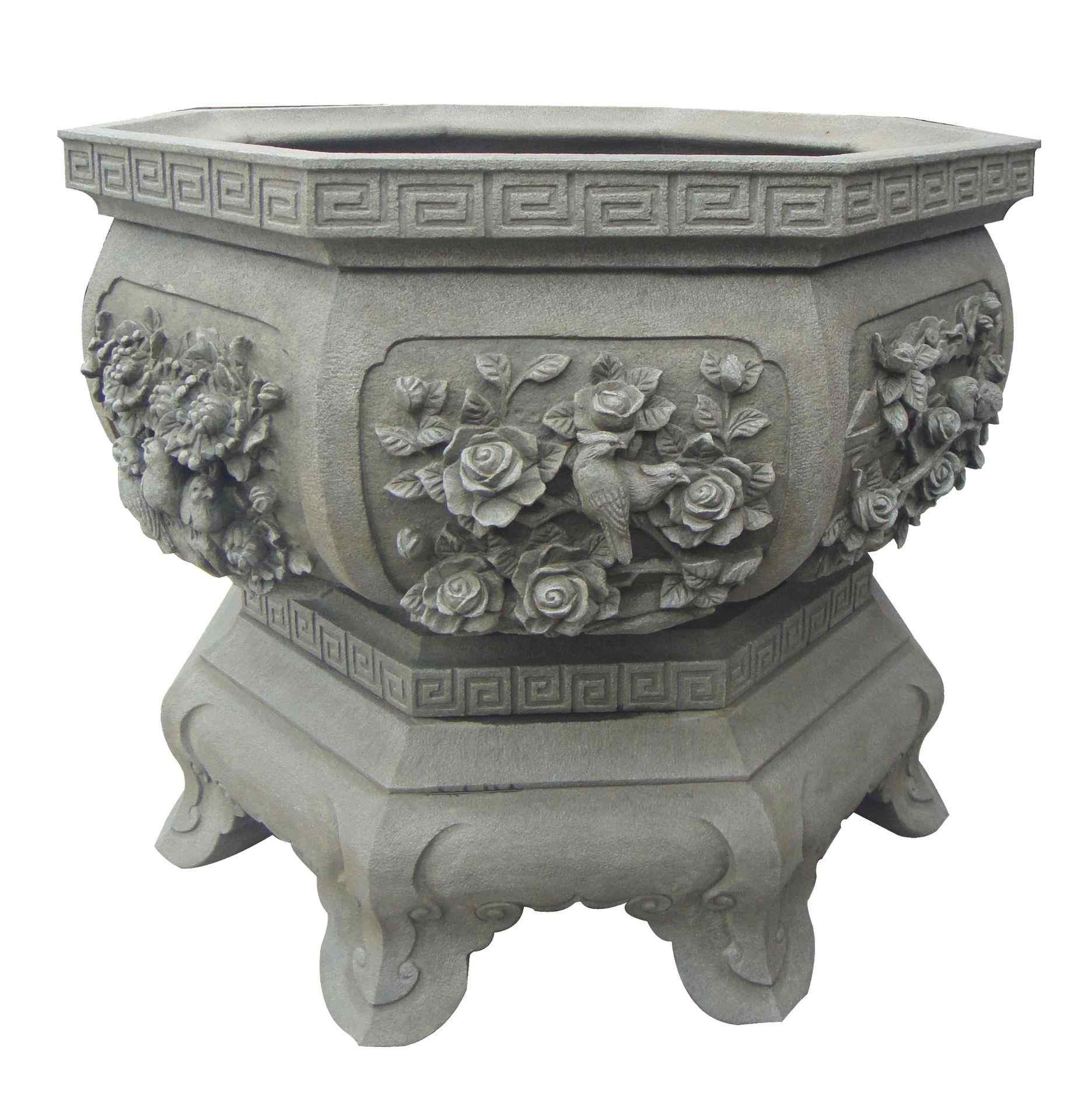 泉州惠安厂家订做石雕花盆 园林别墅仿古花钵 花盆园林景观户外石雕花钵庭院水池养鱼 别墅