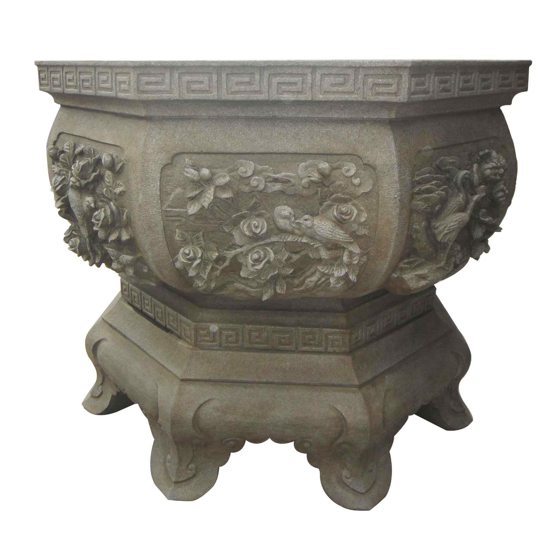 泉州惠安厂家订做石雕花盆 园林别墅仿古花钵 花盆园林景观户外石雕花钵庭院水池养鱼 别墅