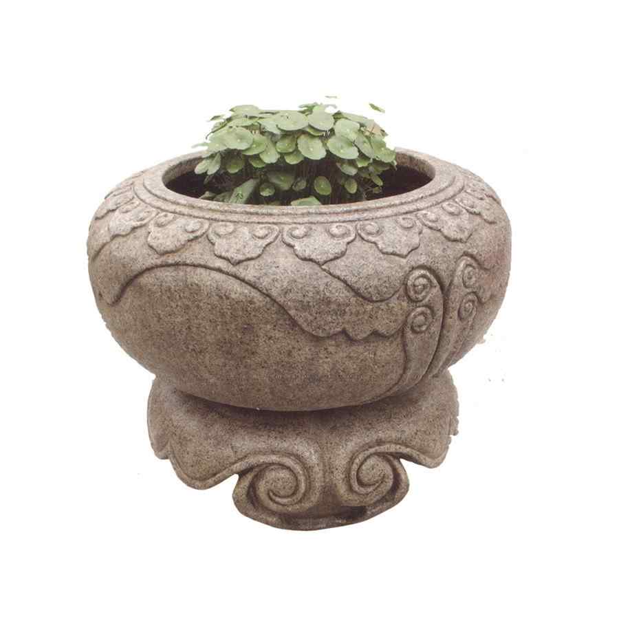 惠安厂家批发定制花岗岩花钵雕刻 黄锈石花钵佛教礼品雕刻工艺品