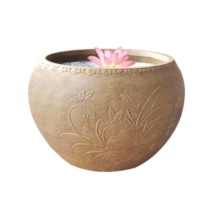 惠安厂家批发定制花岗岩花钵雕刻 黄锈石花钵佛教礼品雕刻工艺品