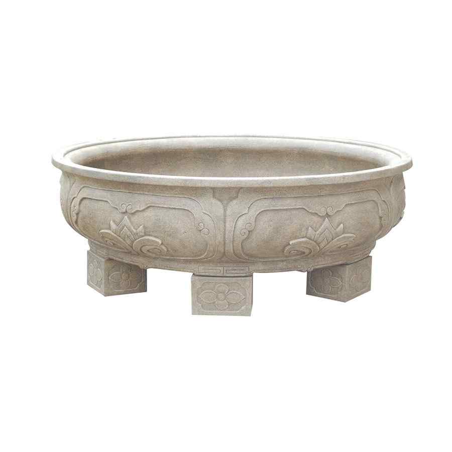 惠安厂家批发定制花岗岩花钵雕刻 黄锈石花钵佛教礼品雕刻工艺品